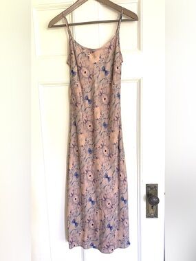 Cali Dreaming Silky Floral Slip Dress in Blush Pink - size M